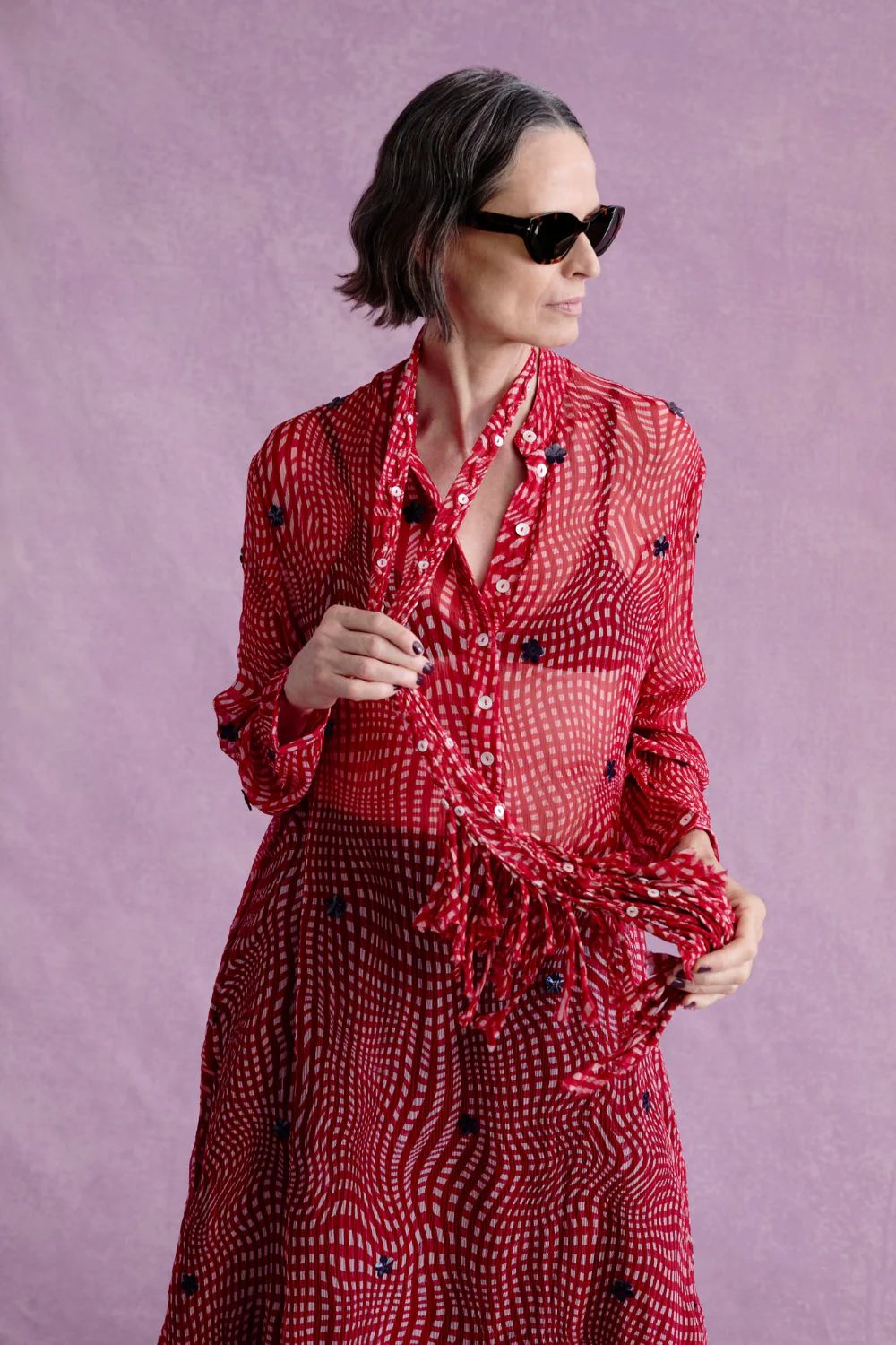 Eloise Dress Red Warped Plaid - Image 4