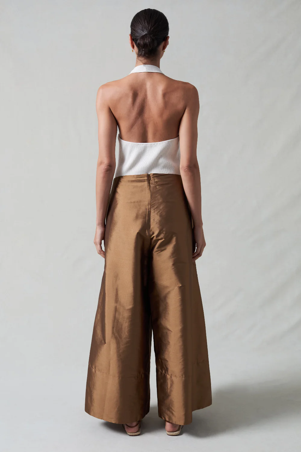 Techno Taffeta Ultra Wide Leg Trouser Bronze - Image 3