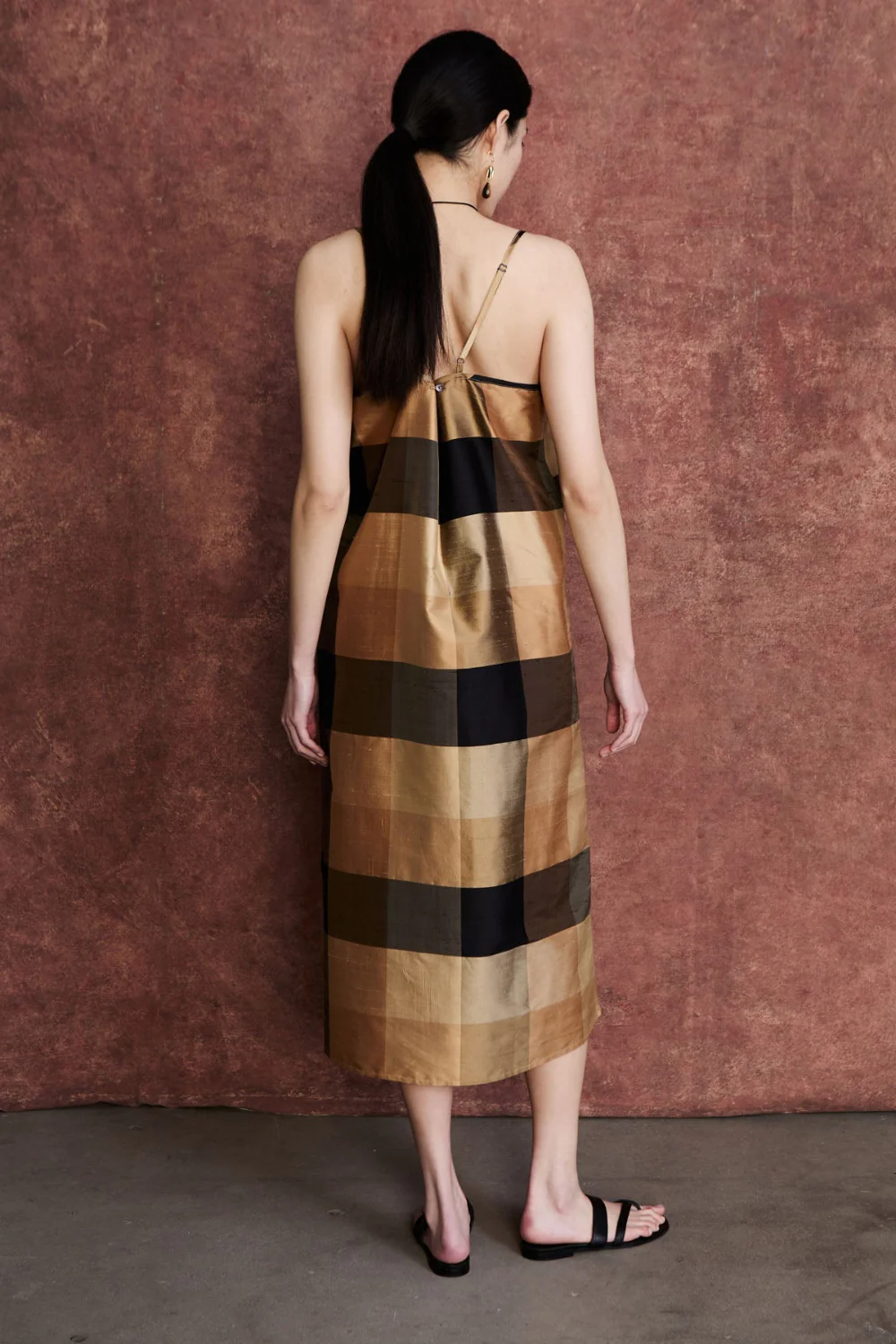 Universal Silk Slip Dress Gold Check - Image 3